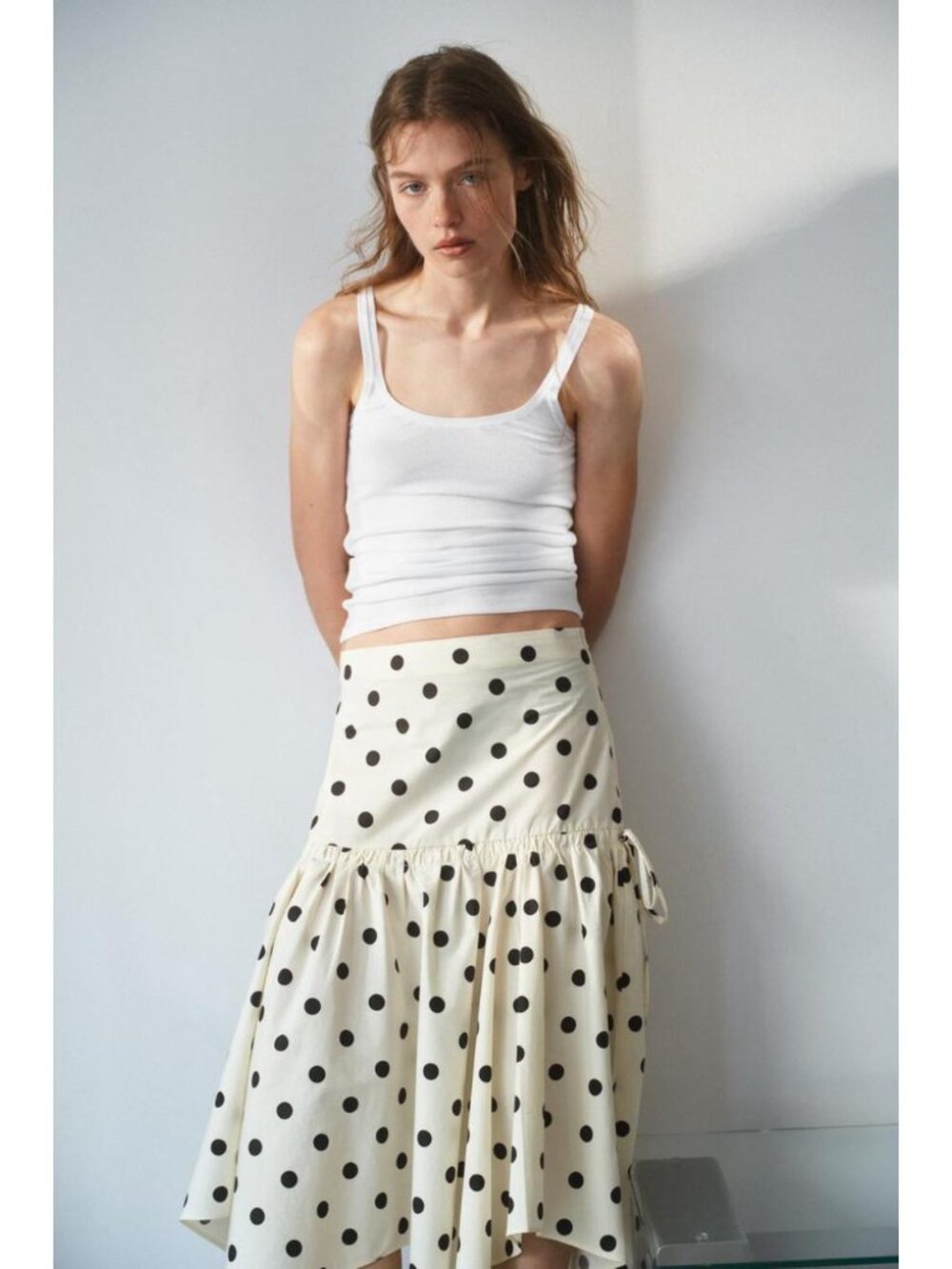 ZARA ASYMMETRIC POLKA DOT MIDI SKIRT